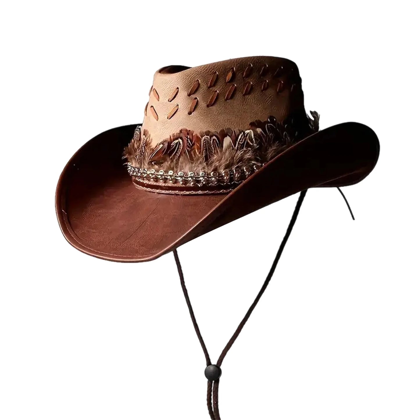 Men's Western Hat With Decorative Feathers And Wide Brim