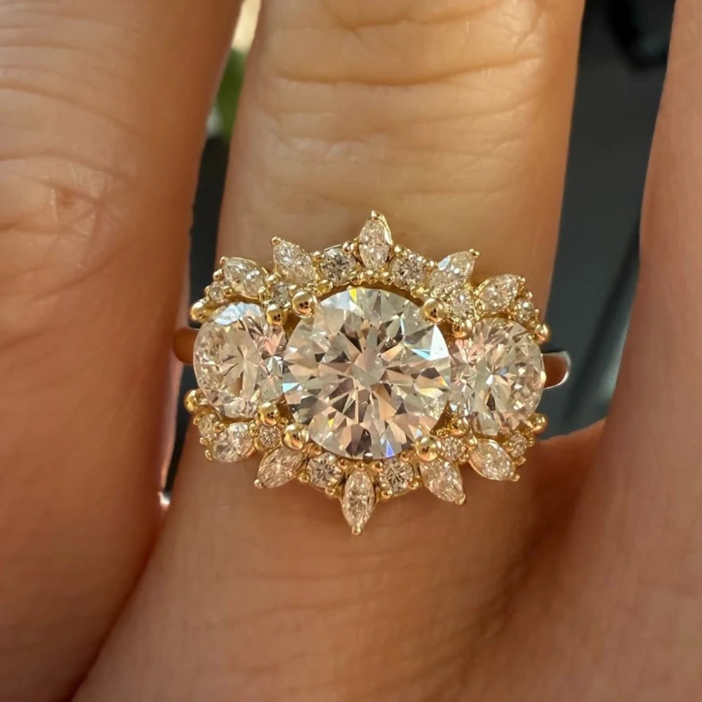 Ring S925 Sterling Silver Round 2CT Moissanite Set