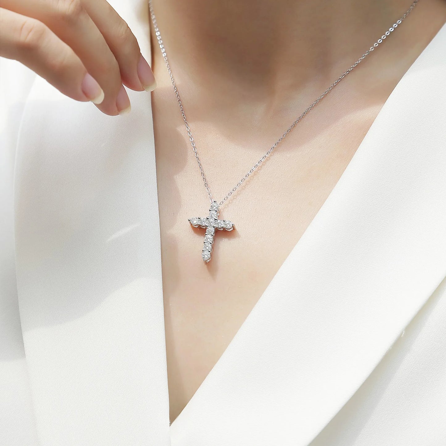 Necklace 925 Silver Cross Moissanite Pendant