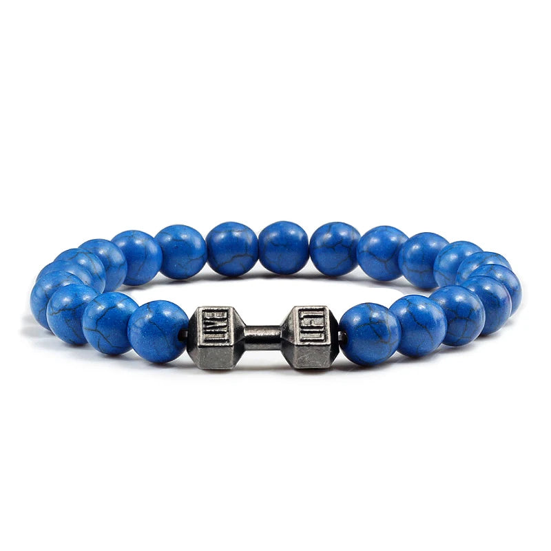 Bracelet Natural Volcanic Stone Matte Black Lave White Beads