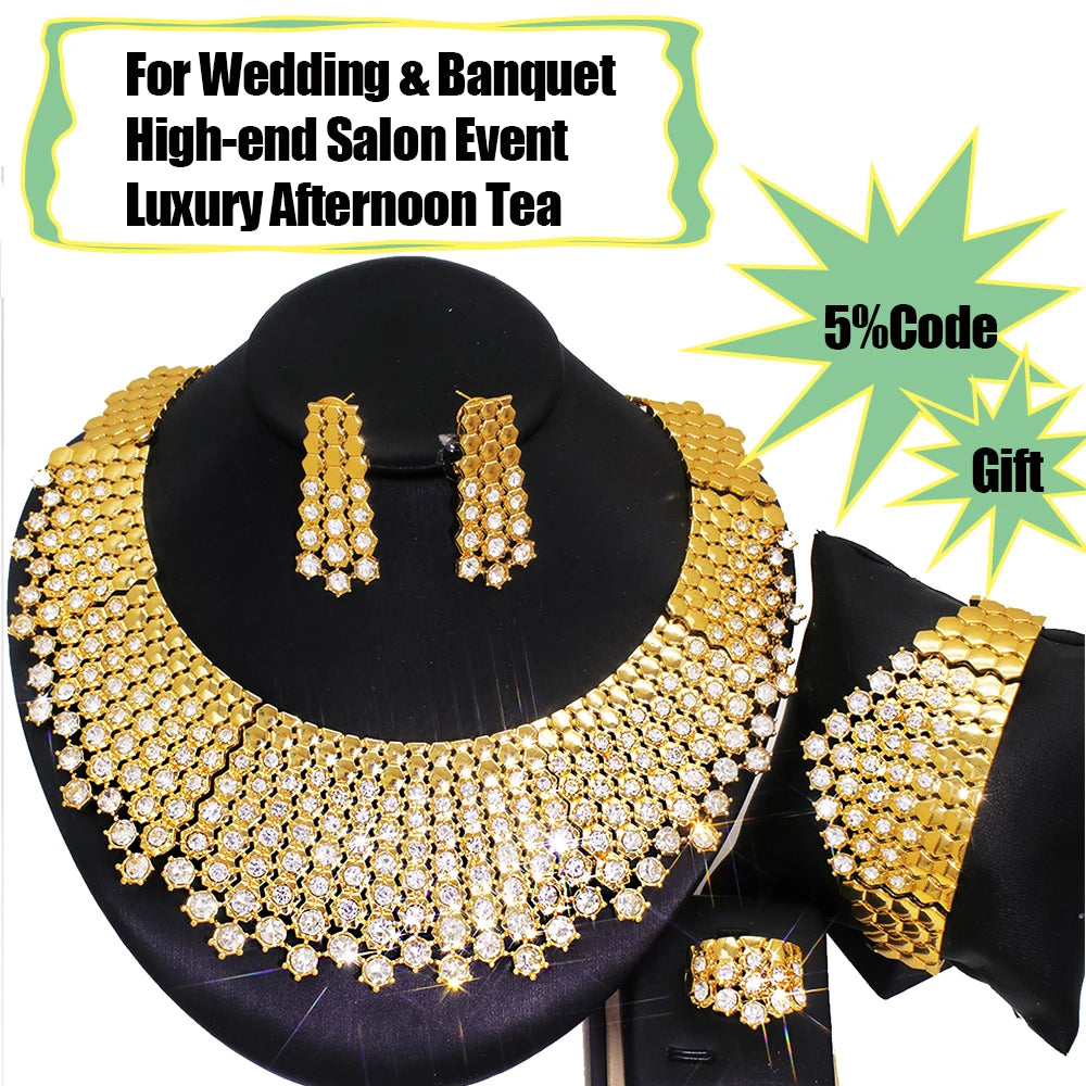 GZJPEI 4 Piece Jewelry Set Necklace Bracelet Earrings Ring Zircon