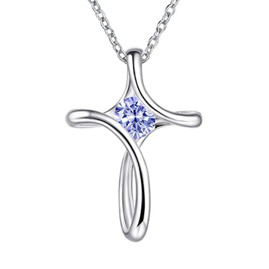 Cross Necklace Birthstone Pendant