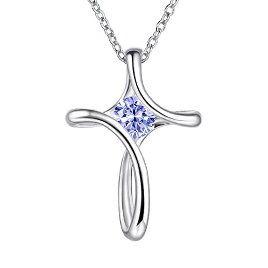 Cross Necklace Birthstone Pendant