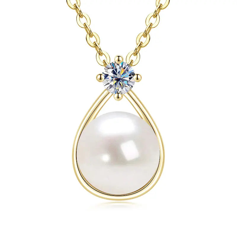 Pearl Moissanite Necklace 14K Gold Freshwater