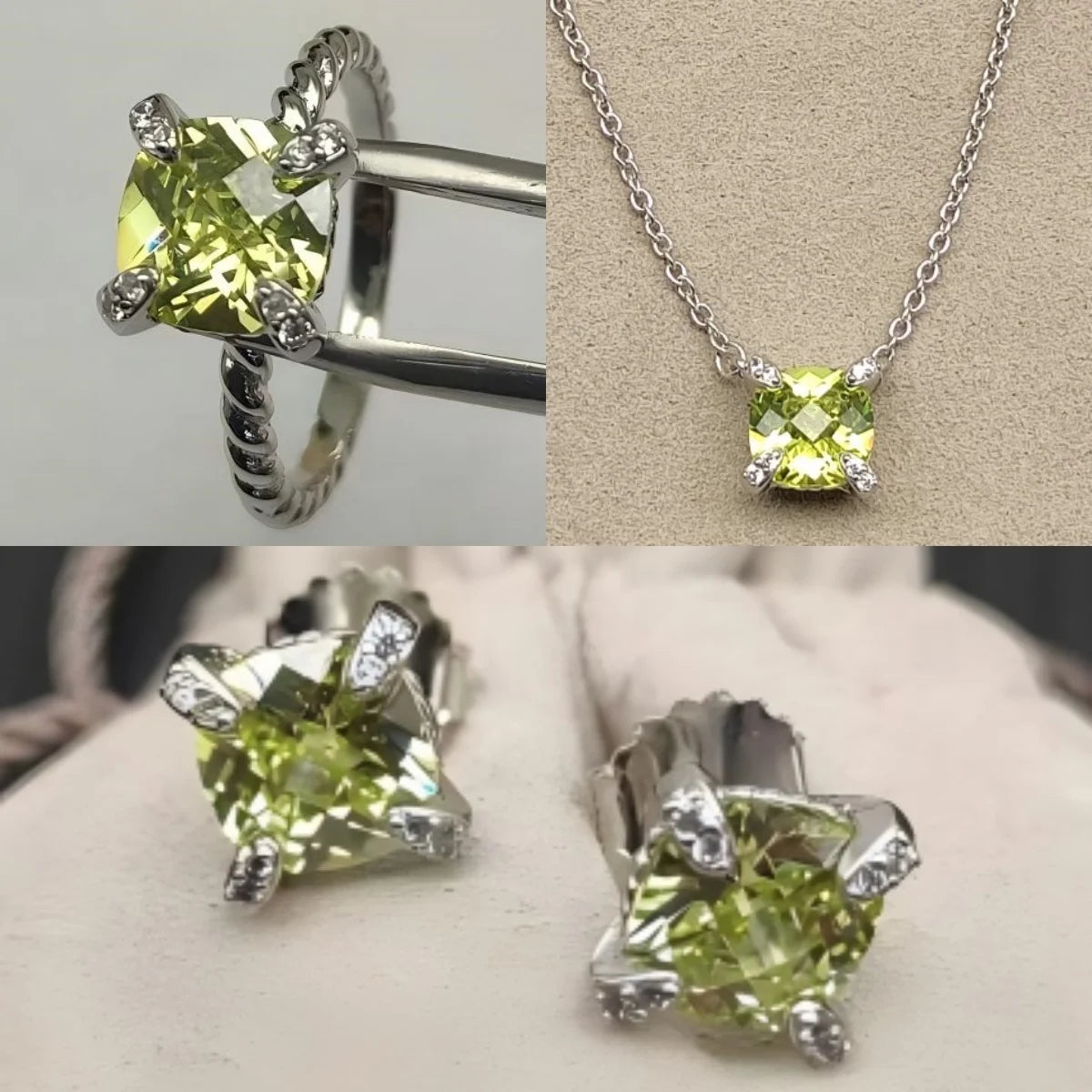 Earrings, Necklace, Ring 8mm Stone Set