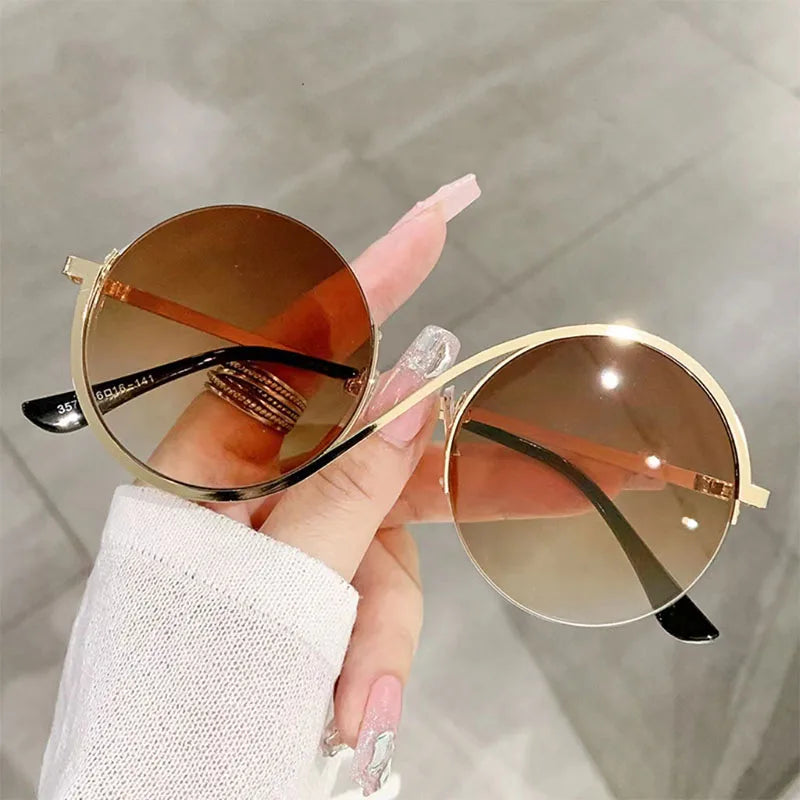 Half Frame Stainless Steel Circular Sunglasses UV400 For Women