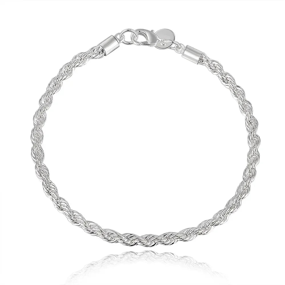Sterling Silver Rope Chain Necklace And Bracelet Set Unisex