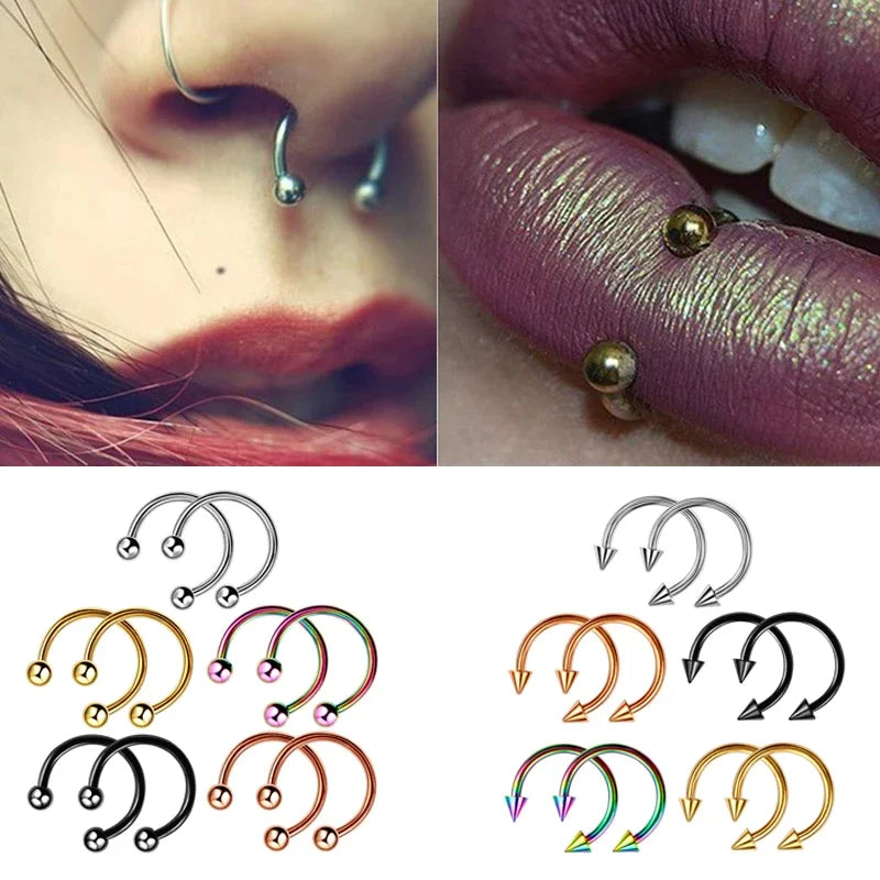 Stainless Steel Nose Hoop and Septum Ring Set 2pcs