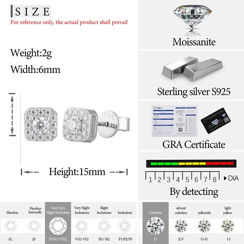 Earrings 925 Sterling Silver Moissanite