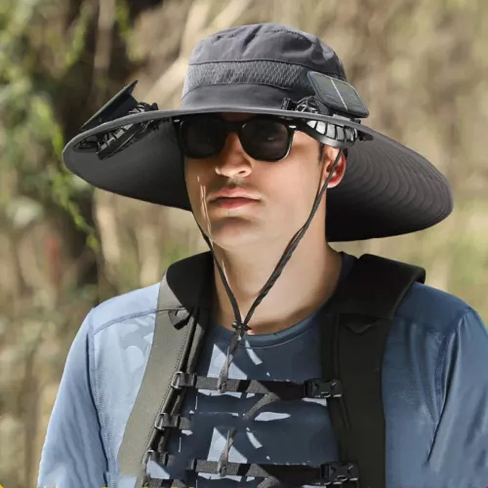 Hat Wide Brim Solar Fan Outdoor Fishing