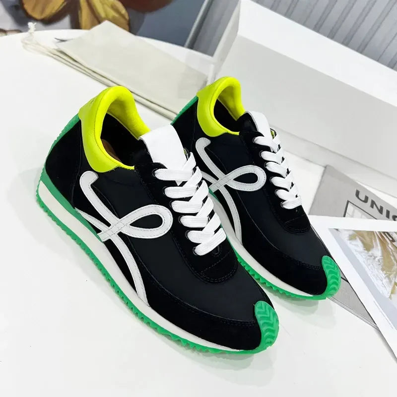 Men Flow Runner Sneakers With Nylon Lace Up Rubber Sole