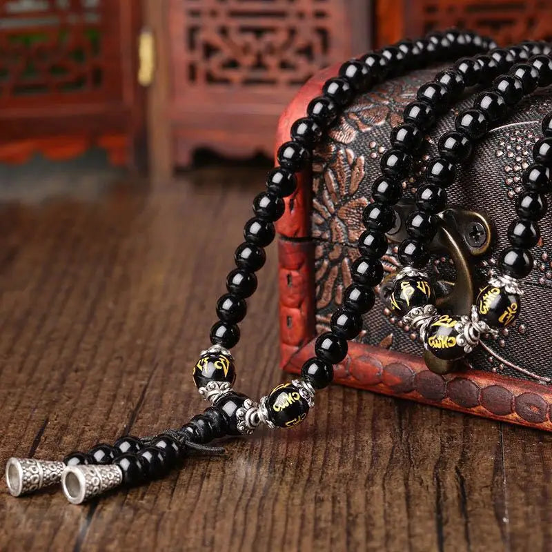 Obsidian Bracelet 108 Beads Om Mani Padme Hum Beaded Unisex
