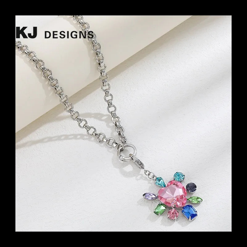 Necklace Peach Color Flower Zircon