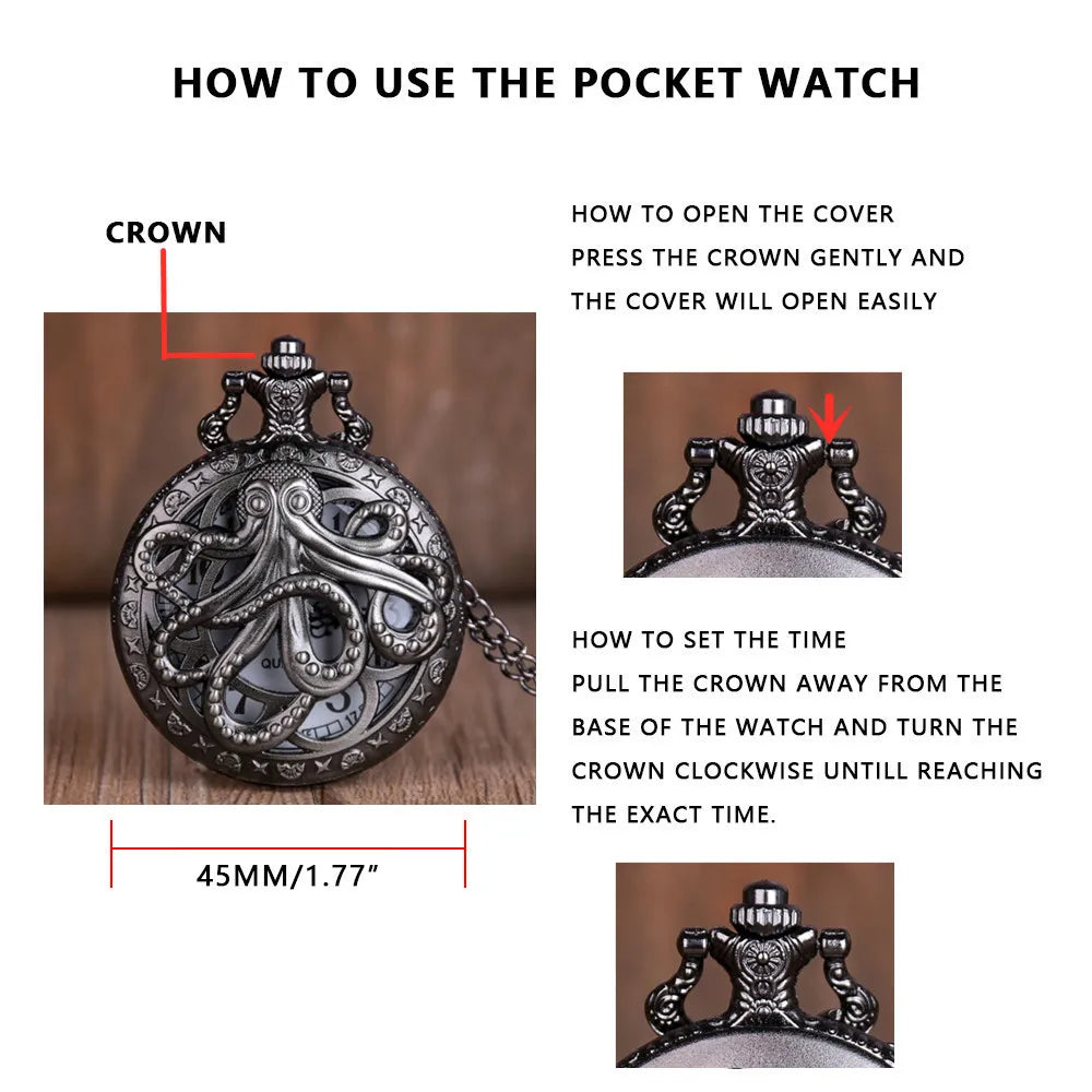 Watch Chain Vintage Octopus Pattern Quartz Pocket