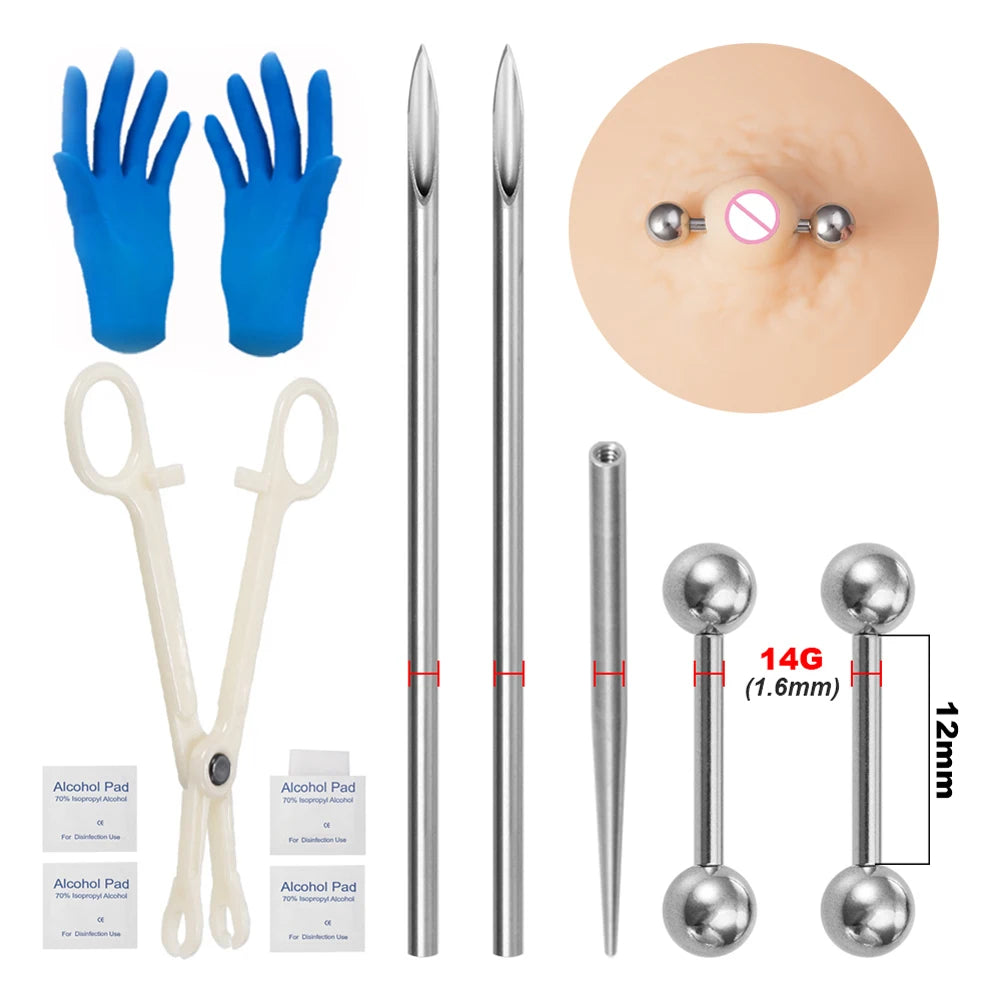 Hongtu Body Jewelry Surgical Steel Body Piercing Kit Needles