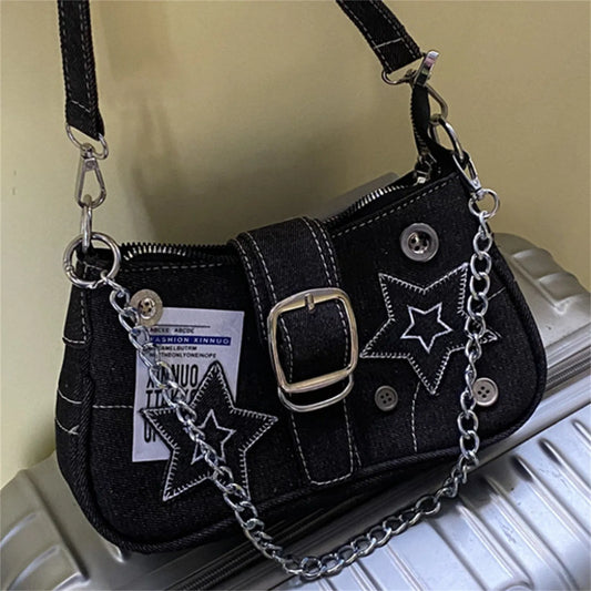 Stars Pattern Women Underarm Bag Chain Tote Shoulder Purse