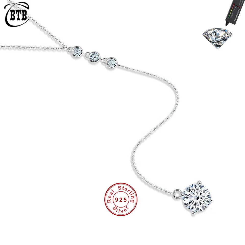 Moissanite 925 Sterling Silver Tassel Pendant Necklace
