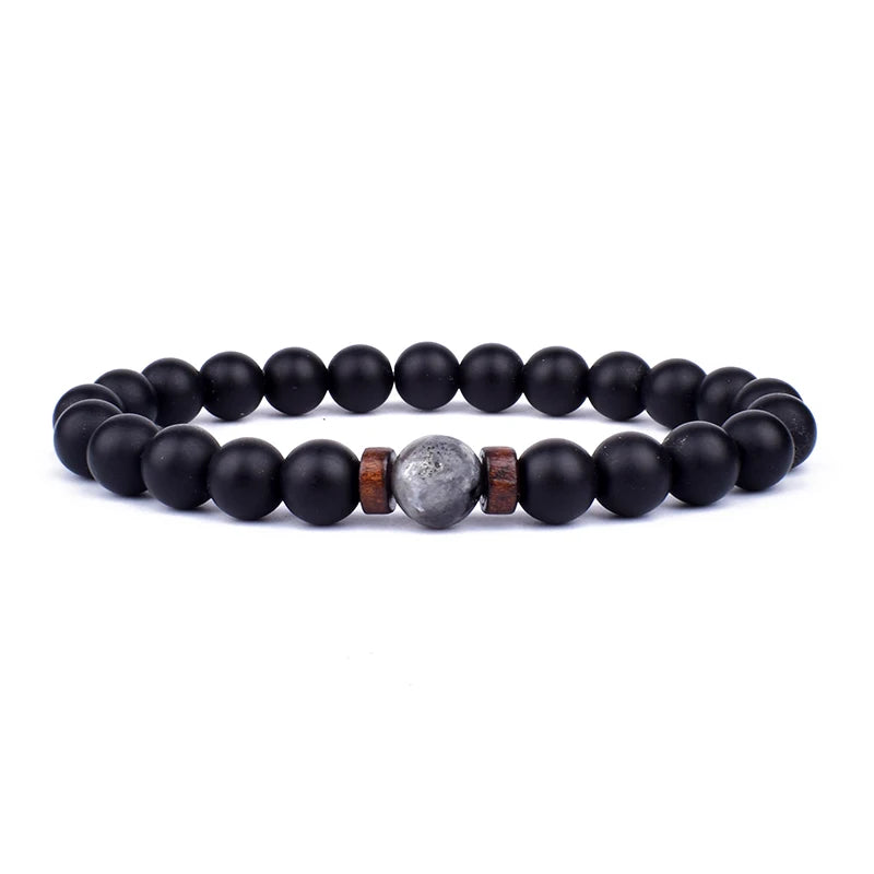 Volcanic Stone Lava Wood Beaded Bracelet Tibetan Buddhist Unisex Gift