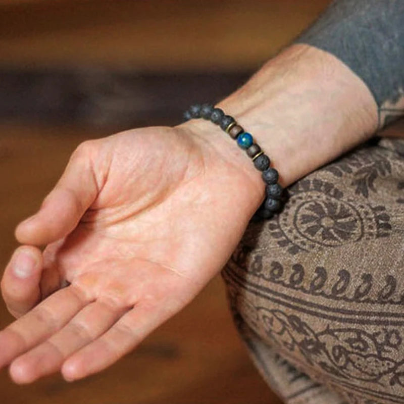 Volcanic Stone Lava Wood Beaded Bracelet Tibetan Buddhist Unisex Gift