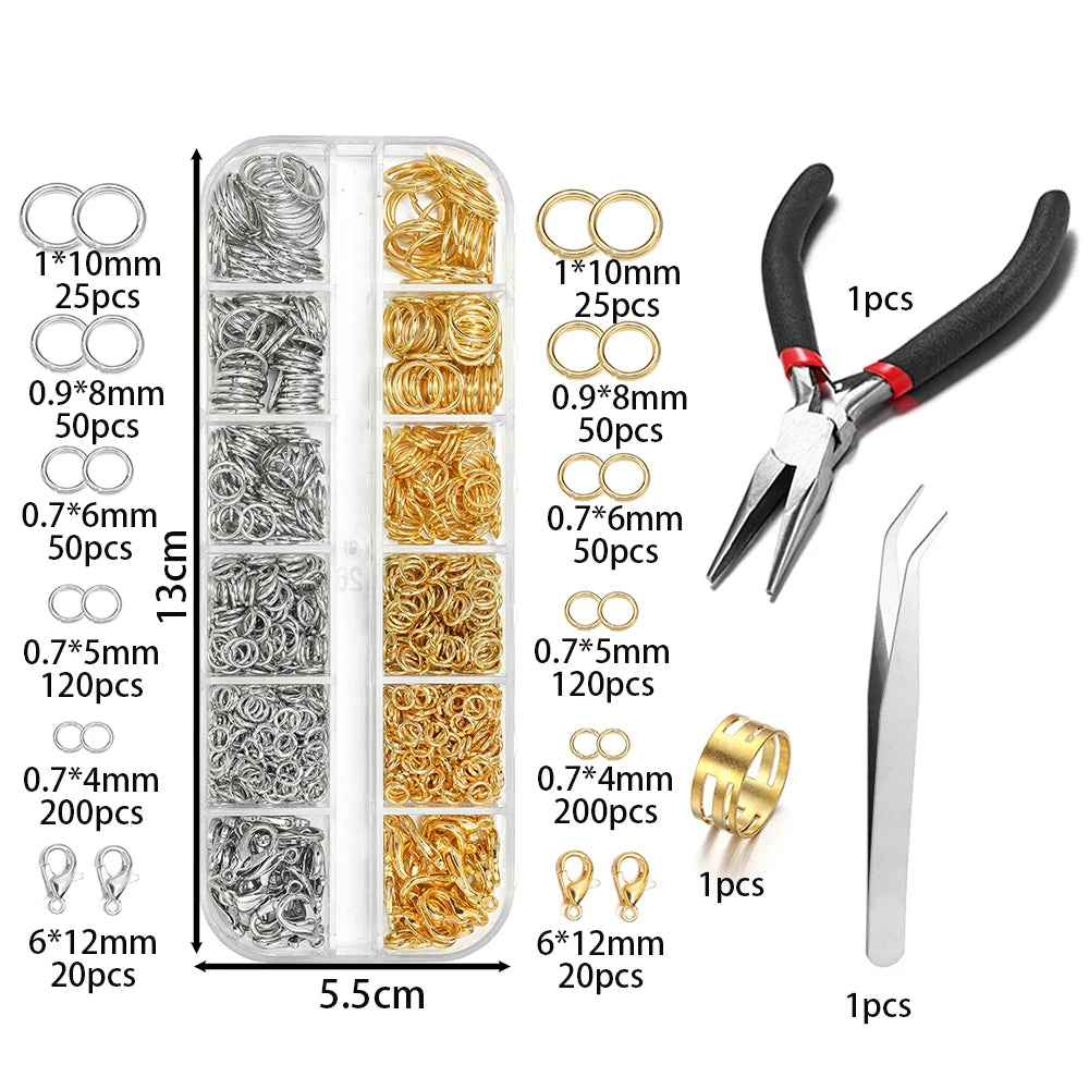 NONEDIY Jewelry 930pcs Findings Kit Jump Rings Lobster Clasps Pliers