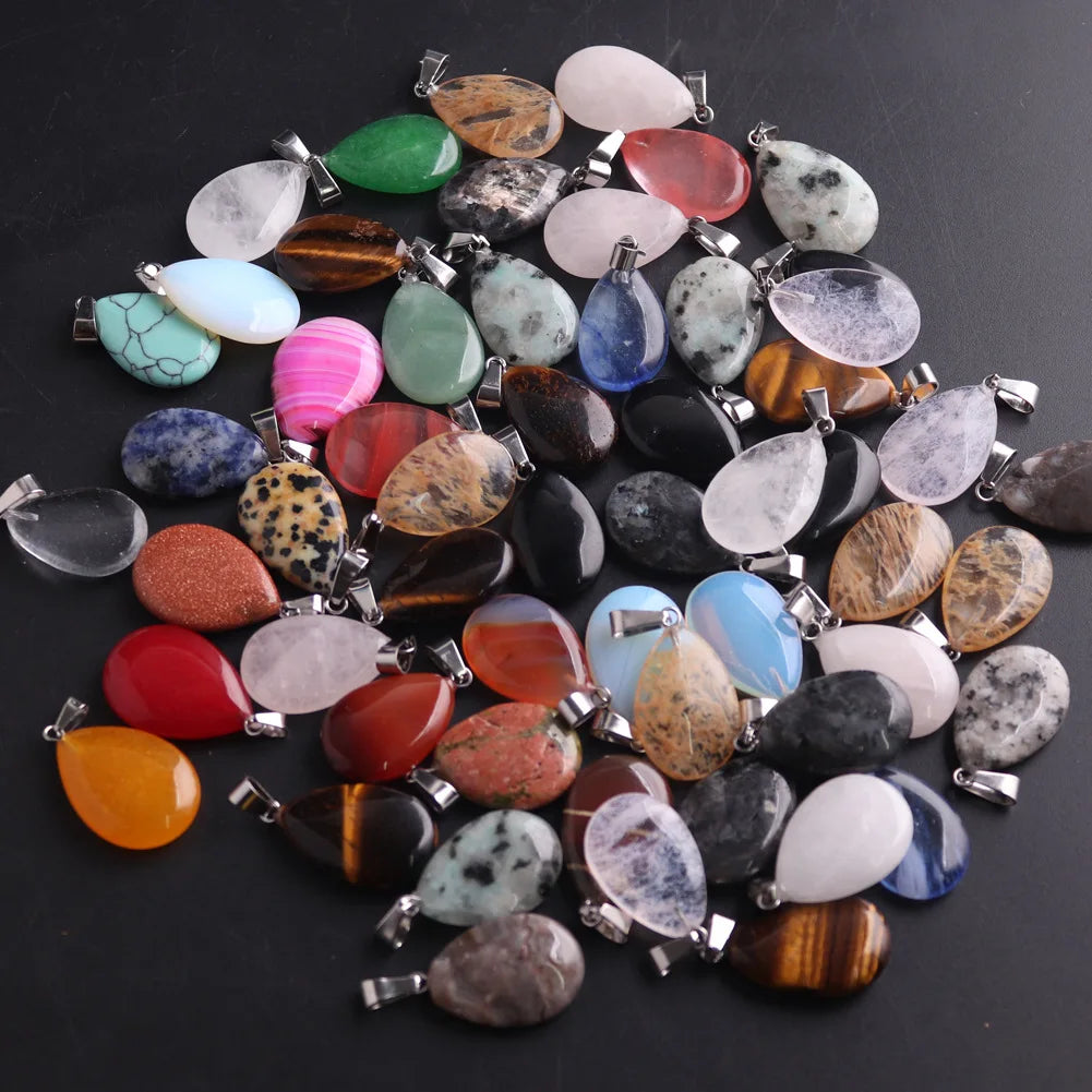 Heart Shaped Stone Pendant Charms Beads 10pcs Random Colors