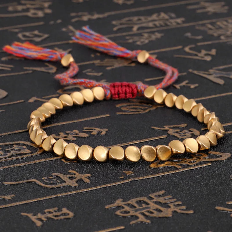Tibetan Buddhist Rope Bracelet With Copper Beads Handmade