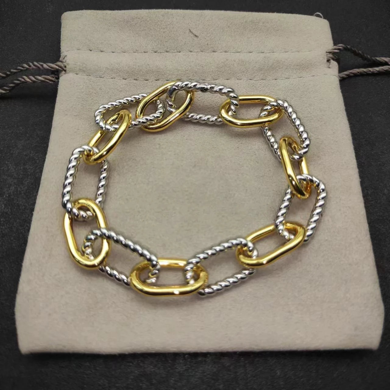 Unisex Sterling Silver 925 Zircon Madison Chain Two-Tone Necklace