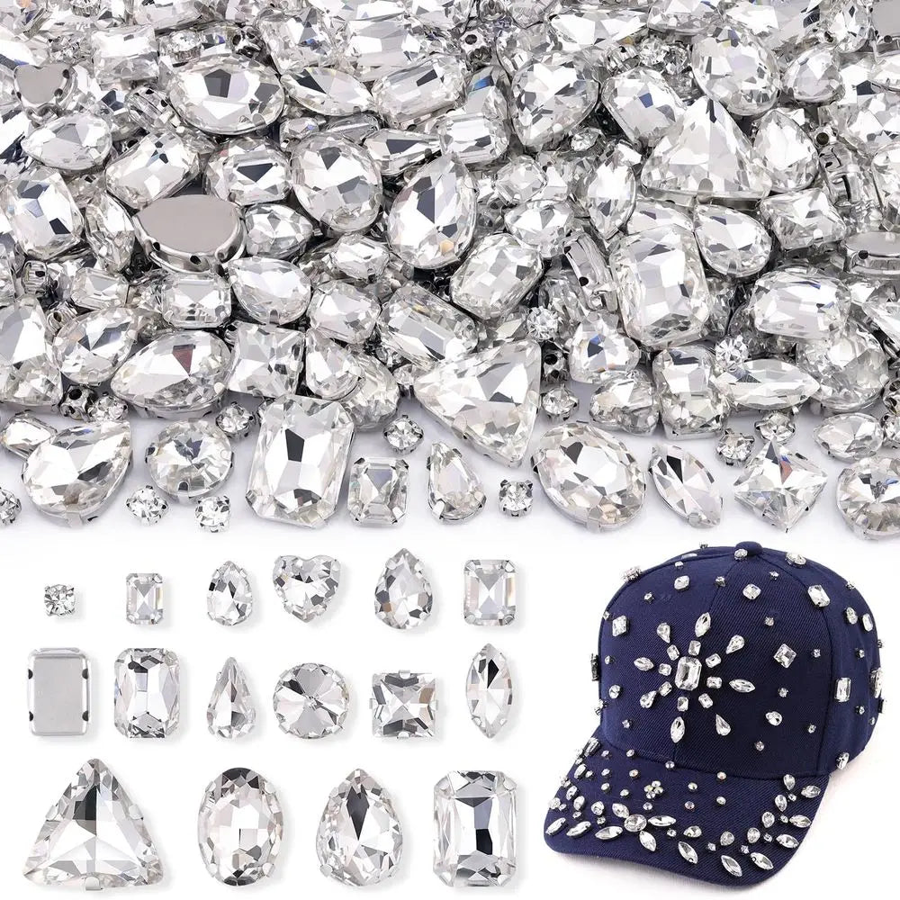 120 Pcs Sew On Rhinestones Mixed Shapes With Metal Backing