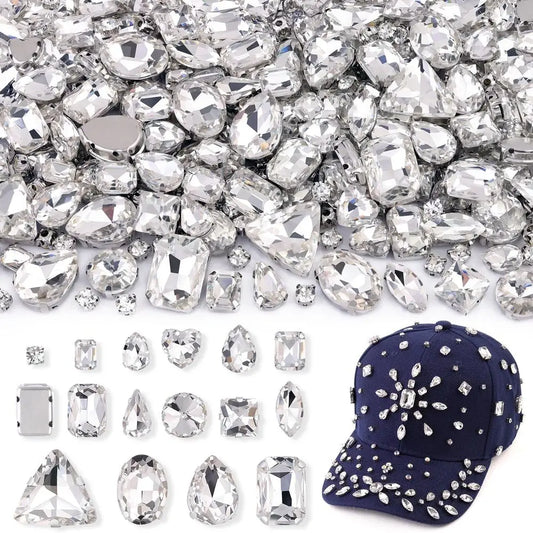 120 Pcs Sew On Rhinestones Mixed Shapes With Metal Backing
