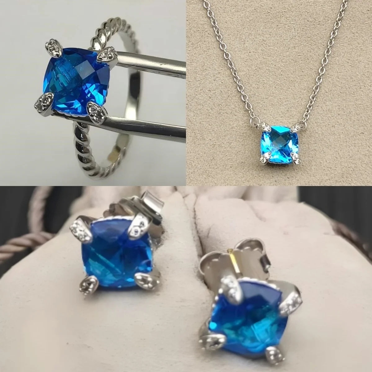 Earrings, Necklace, Ring 8mm Stone Set