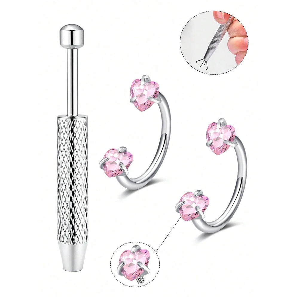 Stainless Steel Horseshoe Nose Studs With Cubic Zirconia