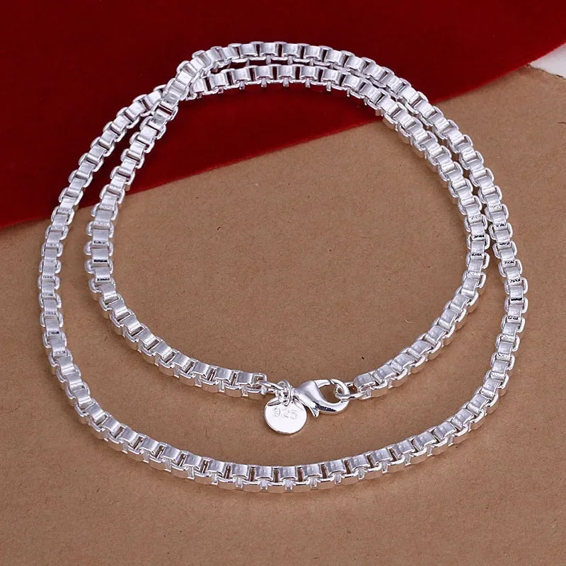 Sterling Silver 925 Box Chain Jewelry Set Bracelet Necklace Earrings