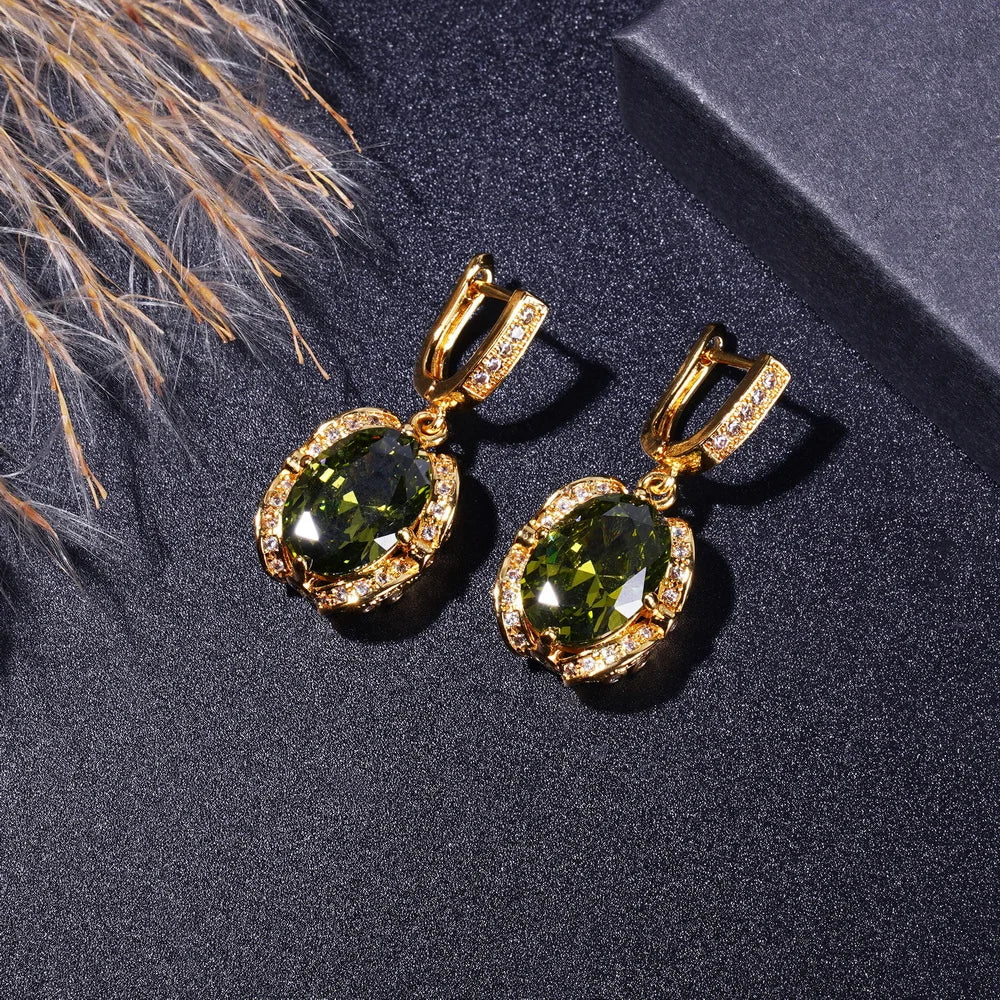 Elegant Necklace Earrings Ring Bracelet Jewelry Set 18K Gold-Plated Zirconia
