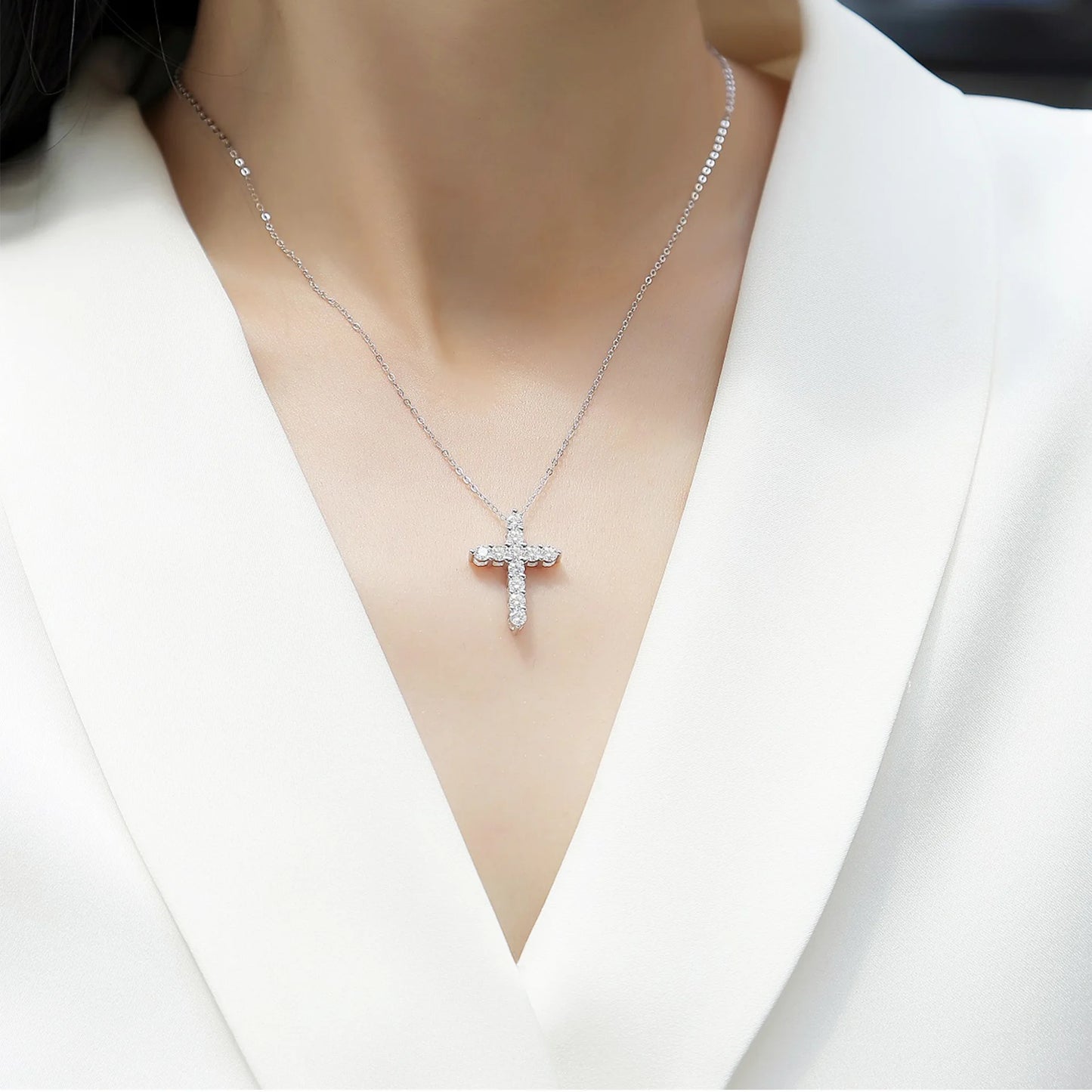 Necklace 925 Silver Cross Moissanite Pendant