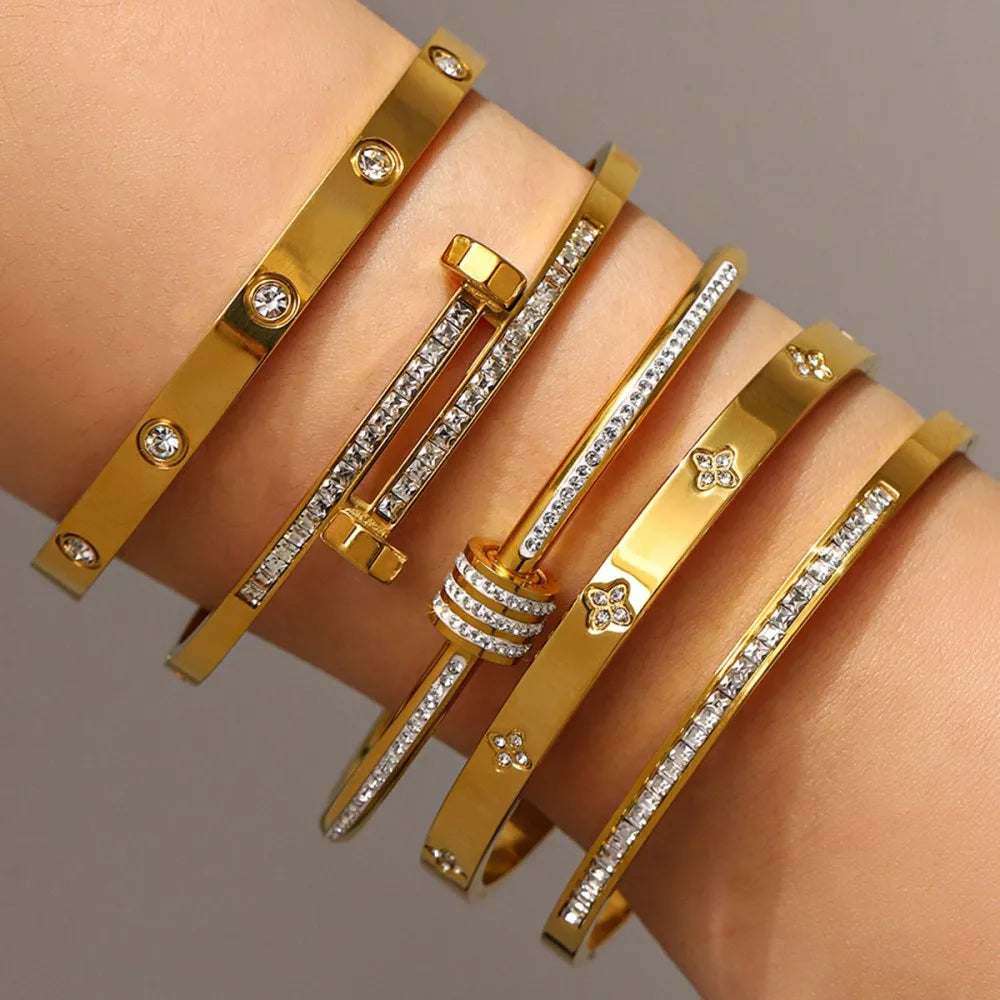 Bracelet Stacked With Zircon Inlaid Bangles