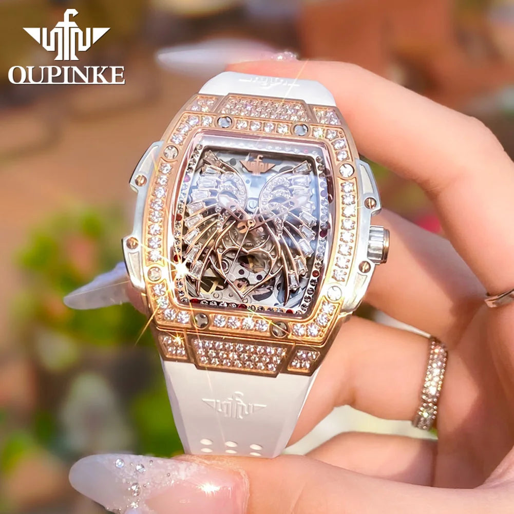 OUPINKE Diamond Watch Stainless Steel Case
