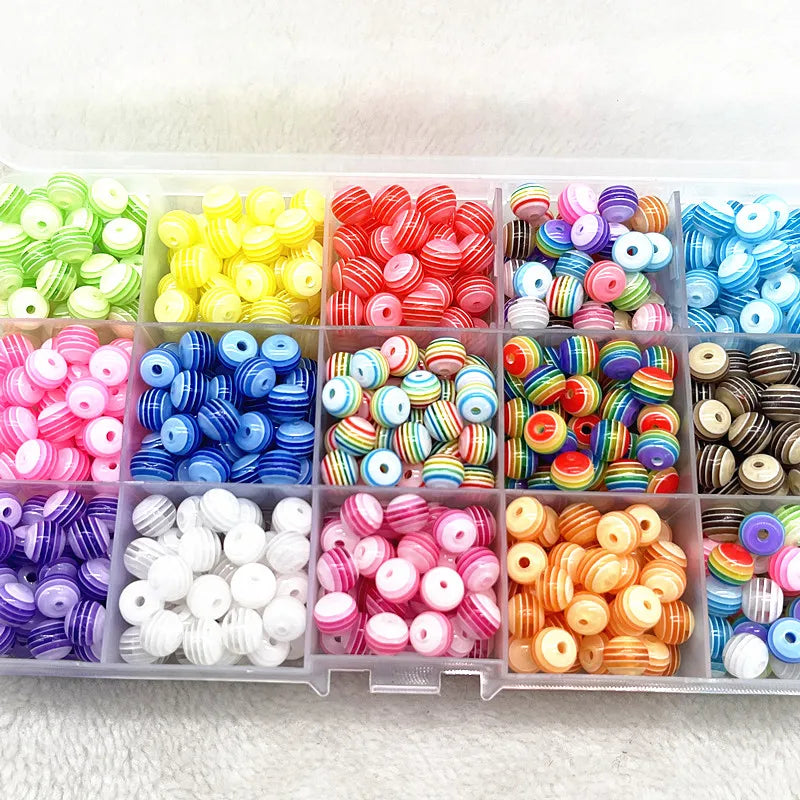 Transparent Round Resin Beads Stripe Spacer Beads For Jewelry Making