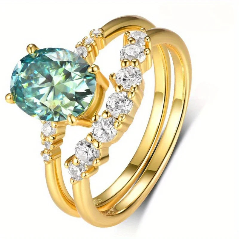 S925 Silver Moissanite Ring 18K Gold Plated