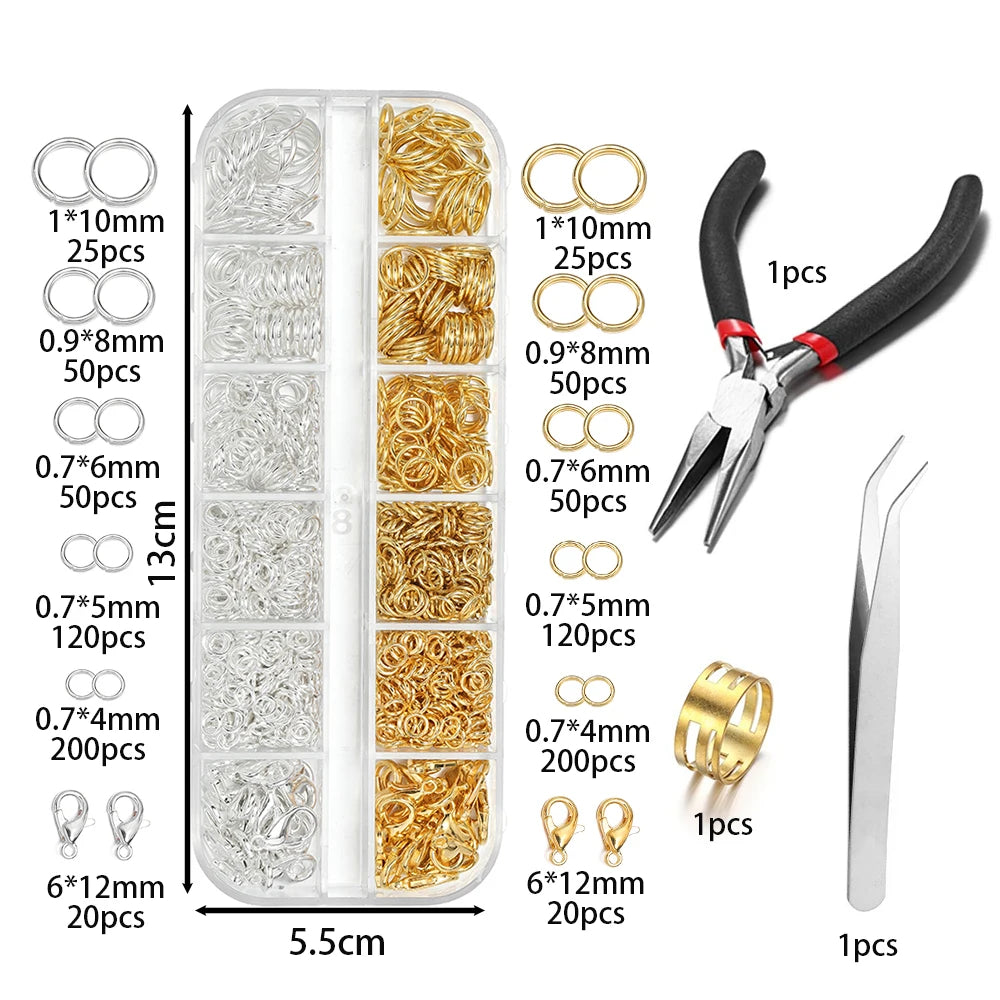 NONEDIY Jewelry 930pcs Findings Kit Jump Rings Lobster Clasps Pliers