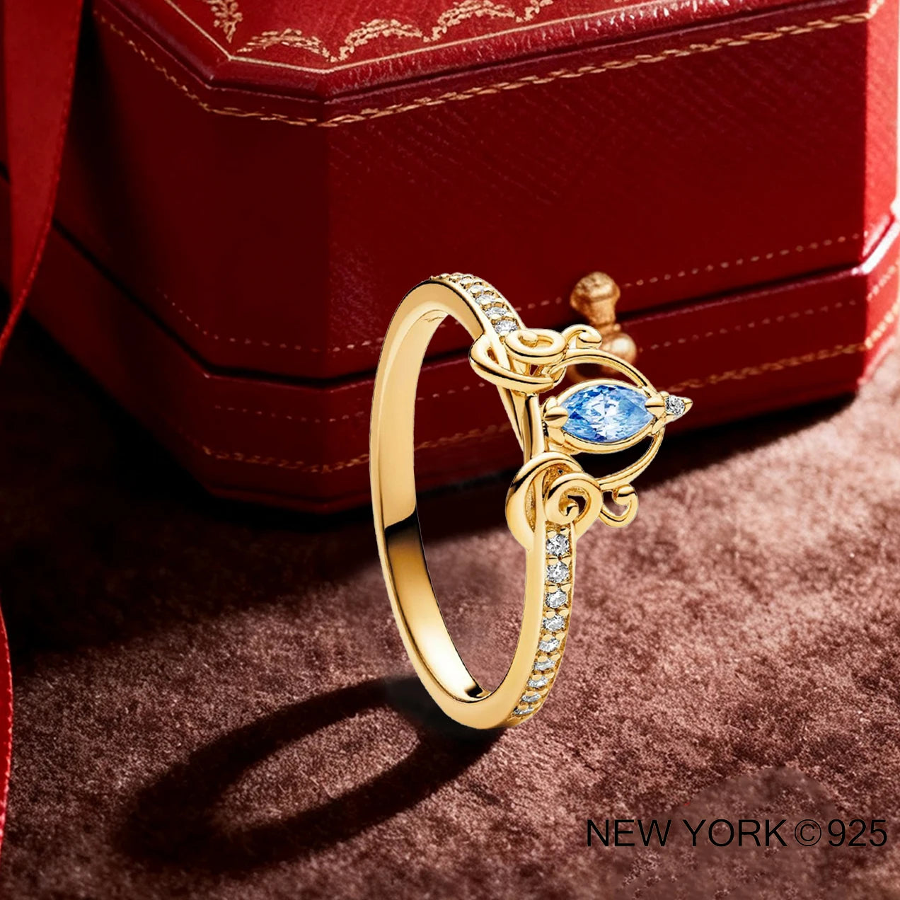 925 sterling silver Crown Blue Diamond Ring