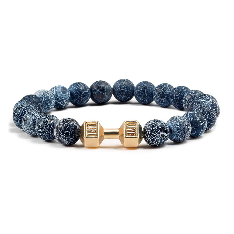 Bracelet Natural Volcanic Stone Matte Black Lave White Beads