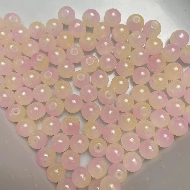 50pcs 8/10mm Dual Color Glass Round Loose Spacer Beads for Handmade Jewelry and Accessories