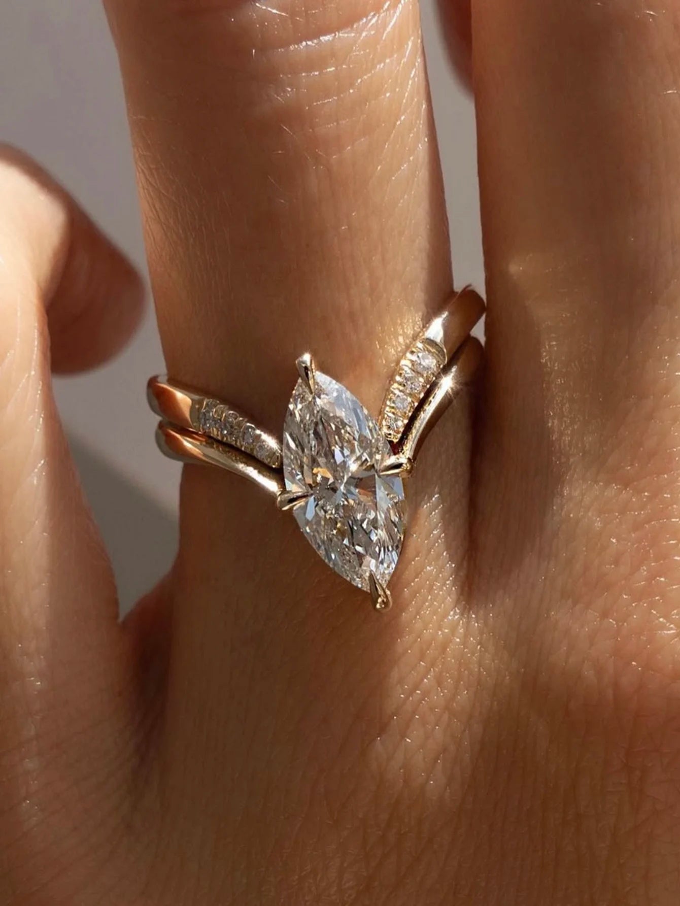 S925 Sterling Silver Marquise 2CT Moissanite 2P Ring