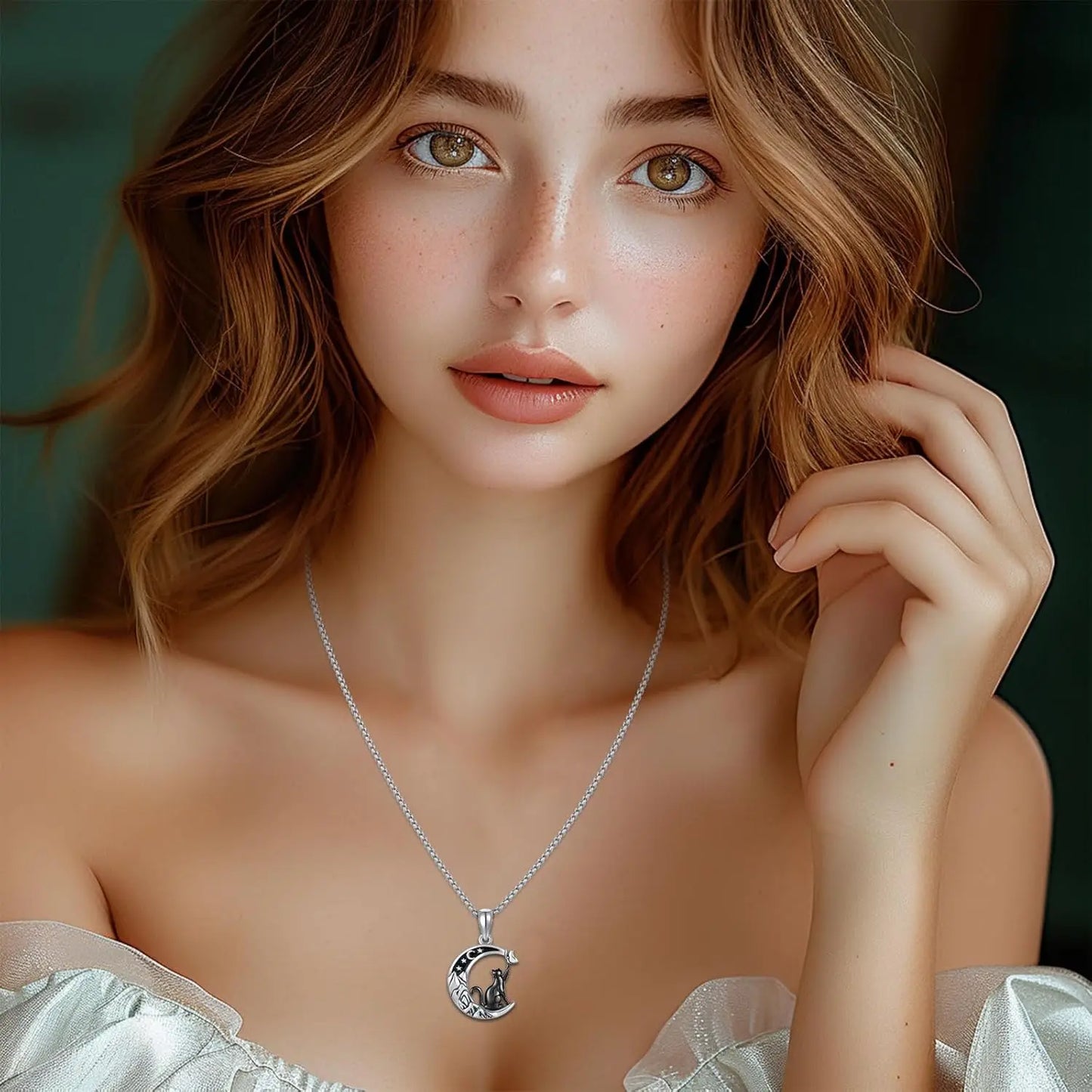 925 Sterling Cat Necklace Crescent Moon