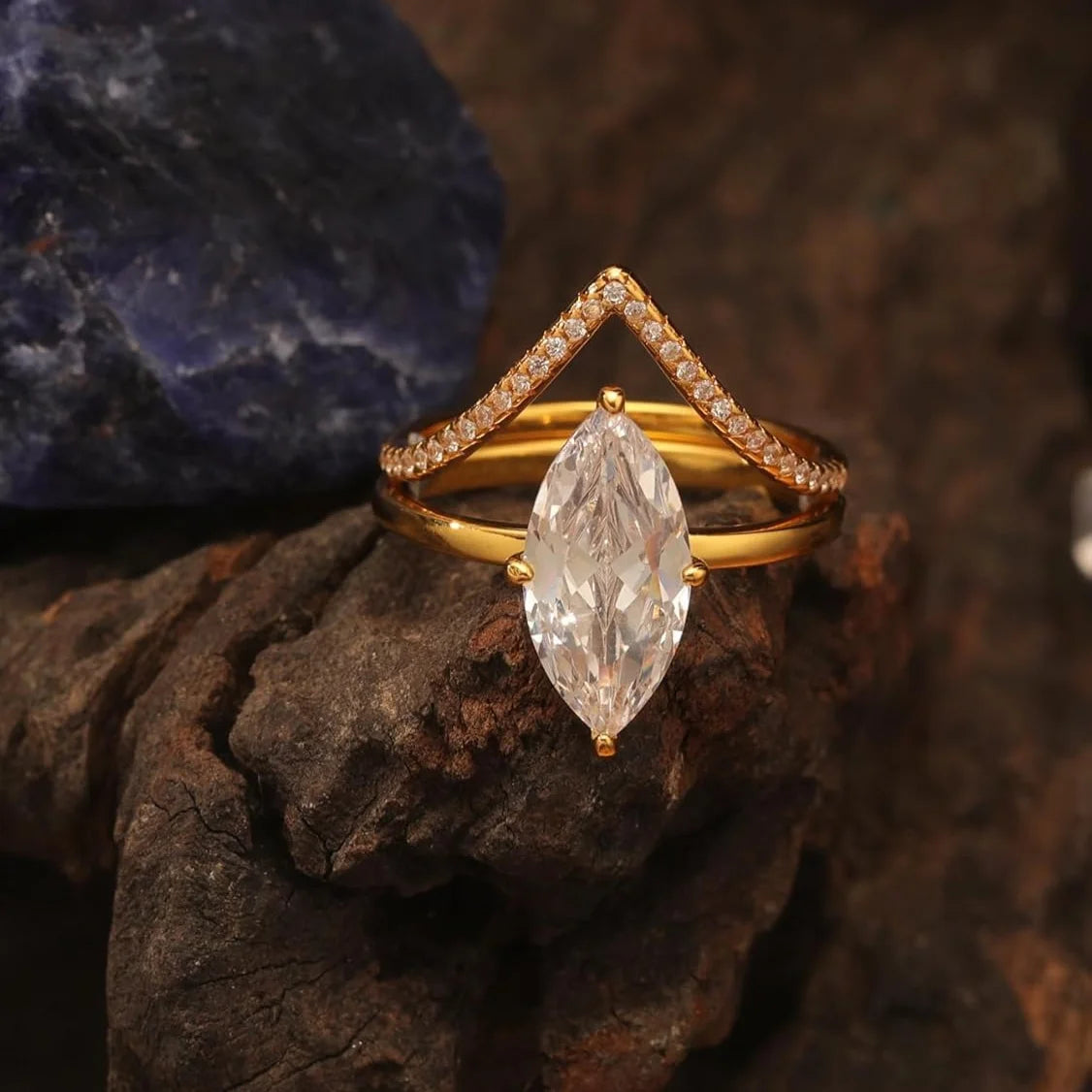 S925 Sterling Silvery Marquise Cut 3pcs Ring