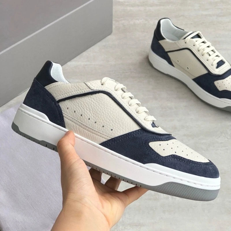 Men's Breathable Mesh And Cowhide Leather Sneakers Lace Up Trainers