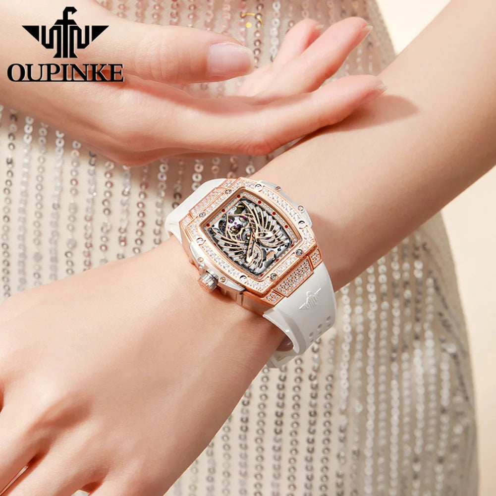 OUPINKE Diamond Watch Stainless Steel Case