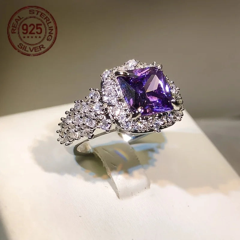 925 Silver Zircon Ring Sparkly Promise Jewelry