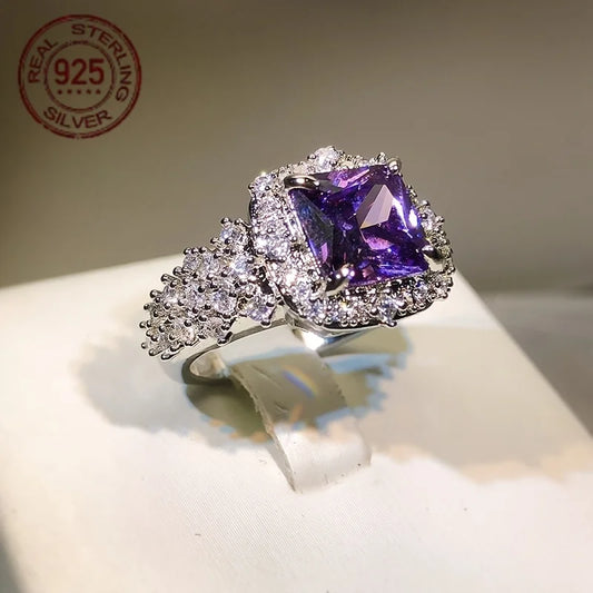925 Silver Zircon Ring Sparkly Promise Jewelry