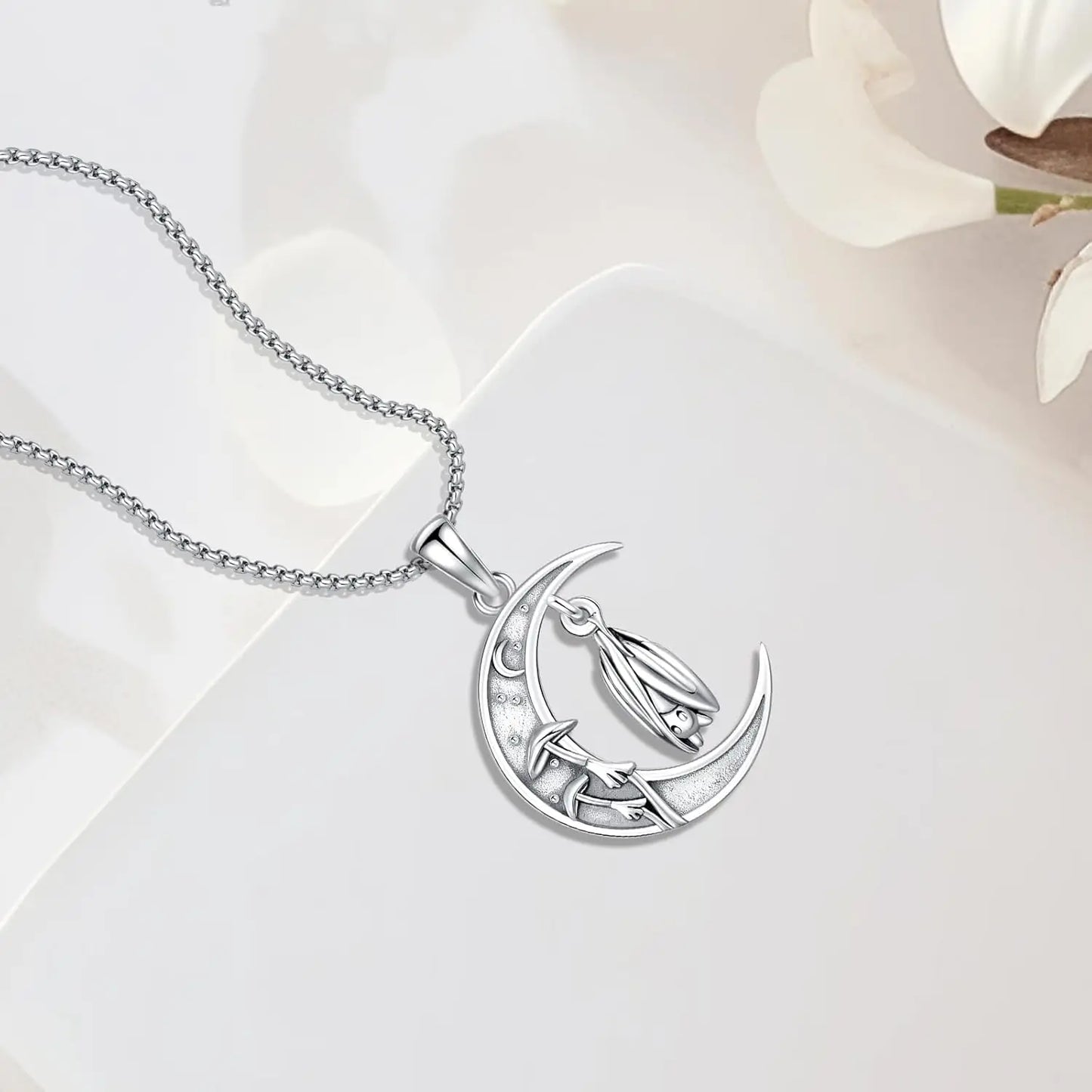 Bat Necklace 925 Sterling Silver Crescent Moon Pendant